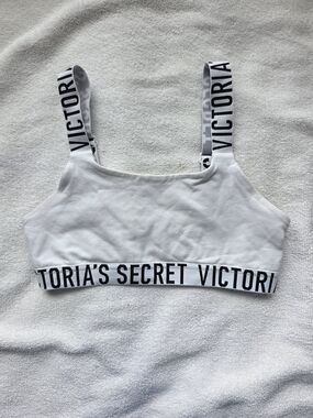 Victoria's Secret Logo Strap Bralette White Size Small Cotton Lounge Wireless